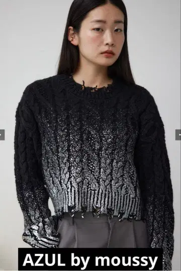 [ 아줄바이마우지 ] 그라데이션 니트 블랙 크롭 기장 실버