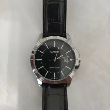 CASIO 아날로그 시계 블랙 가죽