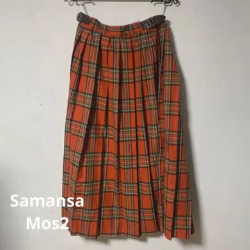 사만사 모스모스 빨간색 체크 롱 플리츠 스커트