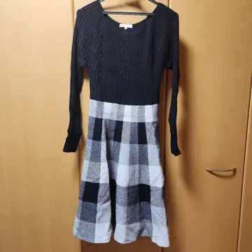 프로포션 바디 드레싱 블록 체크 니트 원피스 블랙 M