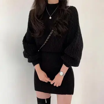 beidelli 베이델리 니트 원피스 블랙 하이넥 터틀넥