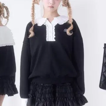 FickleBebe 프릴 세일러 맨투맨 블랙