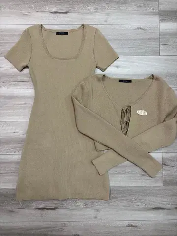 ENODA 베이지 스퀘어넥 미니 원피스