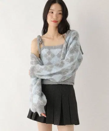 샤기 아가일 니트 2P 612874 Heather 블루