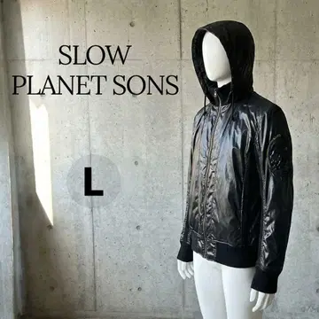 SLOW 광택 블랙 후데트 블루종 L 사이즈 모드 스트릿