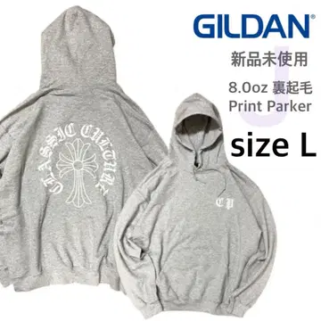 [길단] 미사용 새상품 8oz 속기모 프린트 후드티 J패턴 그레이 L