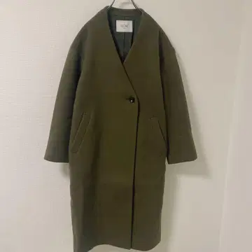 SLOBE IENA Super100 더블 모사 V넥 노카라 코트