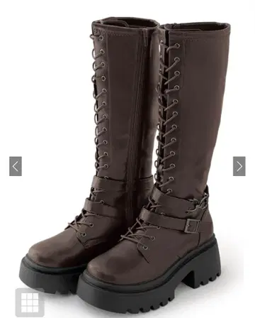 레이스업 벨트 통굽 롱 부츠[zr1406]