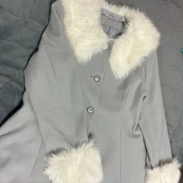 apres jour 인조 모피 칼라 코트 블루 그레이