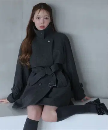 niceclaup 2way 스탠드 카라 미들 코트 차콜 그레이