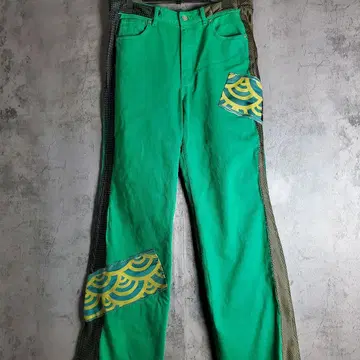 [ 리메이크 ] 재구축 데님 기모노 넥타이 컷오프 그린