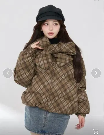 다리치 리본 체크 다운 자켓