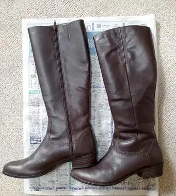 다크 브라운 천연 가죽 롱 부츠