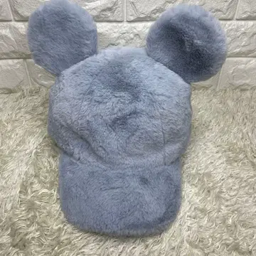 새상품급 디즈니 모자 블루 귀 포함 페이크 퍼 캡