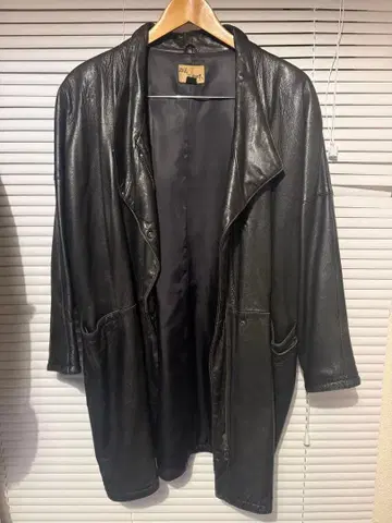 블랙 가죽 오픈 프론트 자켓