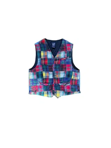 GAP 체크 베스트 패치워크 데님