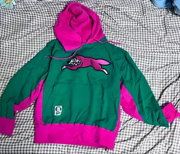 ICECREAM 후드 부착 후드티 그린과 핑크