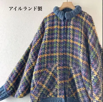 아일랜드제 모헤어 혼방 멀티 컬러 니트 믹스 체크 블루종