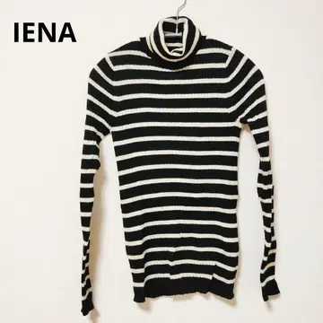 [ IENA ] 니트 스웨터 보더 하이넥 터틀 화이트 블랙