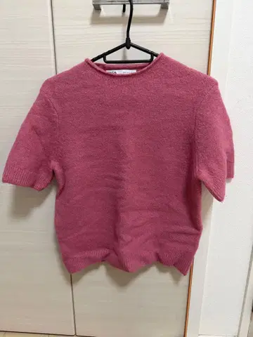 zara 보틀넥 핑크 반팔 니트