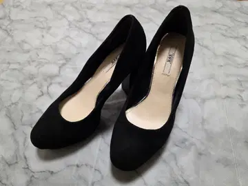 [ 새상품급 ] R&E 블랙 스웨이드 청키힐 펌프스 24.0cm