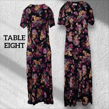 1점 한정 TABLE EIGHT 꽃무늬 반팔 롱 셔츠 원피스 올 패턴