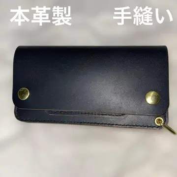 천연 가죽 롱 트래커 지갑 블랙 골드