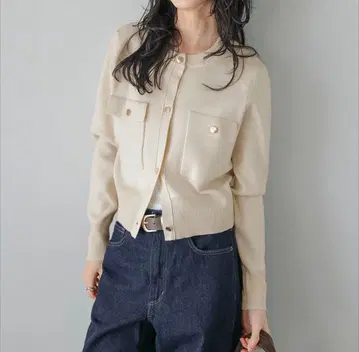 AMELY 베이지 니트 가디건 긴팔