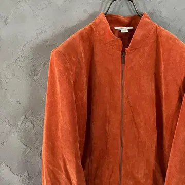 80s 노카라 자켓 풀 집업 어깨 패드 오렌지 L LO12