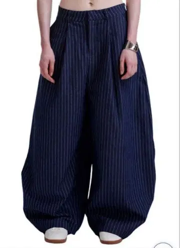 PUSH 스트라이프 사루엘 팬츠 네이비