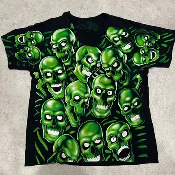LIQUIDBLUE 그린 스컬 T셔츠 양면 프린트