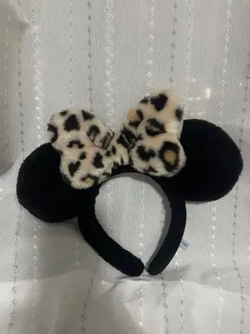 미니 마우스 귀 달린 머리띠 레오파드 무늬 리본