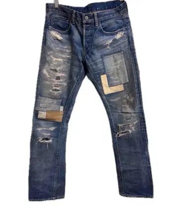 프리 시티 FREE CITY 크러쉬 리페어 데님 30 가죽 하의