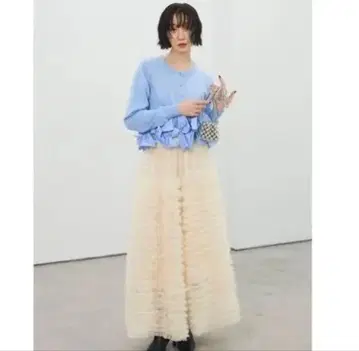 frene 헤무리본 디자인 숏 가디건 휘핑 튤 캉캉 스커트