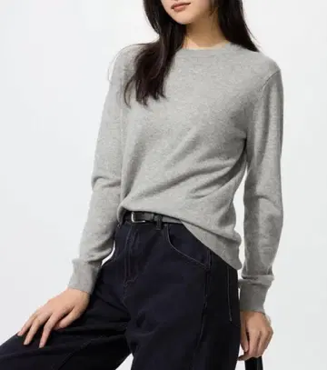 새상품 UNIQLO 캐시미어 100% 크루넥 스웨터 M 그레이 미사용