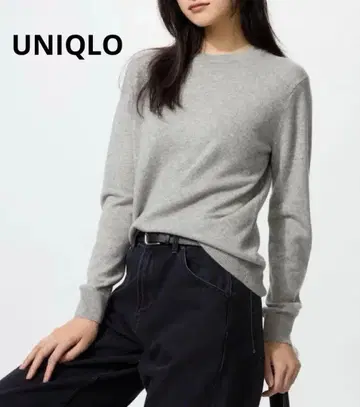 새상품 UNIQLO 캐시미어 100% 크루넥 스웨터 M 그레이 미사용