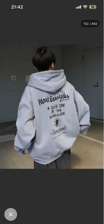 MARK GONZALES 빅 실루엣 풀오버 후드티 블루