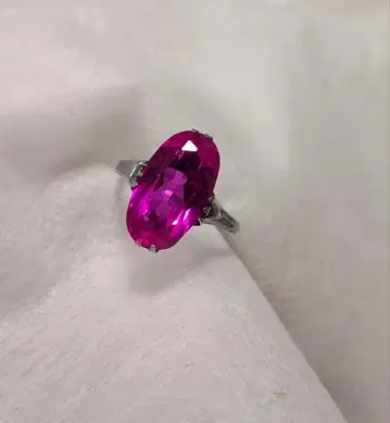 쇼와 레트로 빈티지 합성석 라즈베리 핑크 오벌 반지