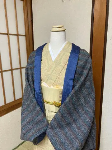 모몽가 코트 ~ 울 스트라이프 블루 계열