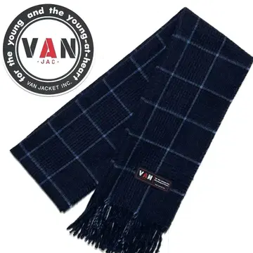 VAN 네이비 체크 무늬 머플러