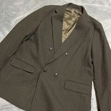 브라운 체크 무늬 더블 브레스트 자켓