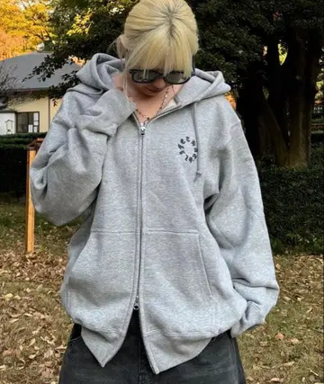 그레이 더블 집업 후드티 that's life