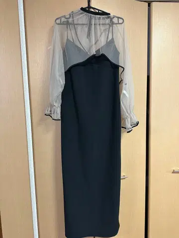 AMERI 블랙 시스루 긴팔 드레스