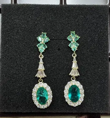 s925 은침 에메랄드풍 롱 귀걸이