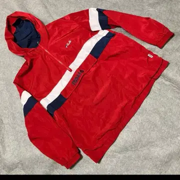 FILA 후드 부착 나일론 자켓 레드 속기모 유니 M 남녀 공용