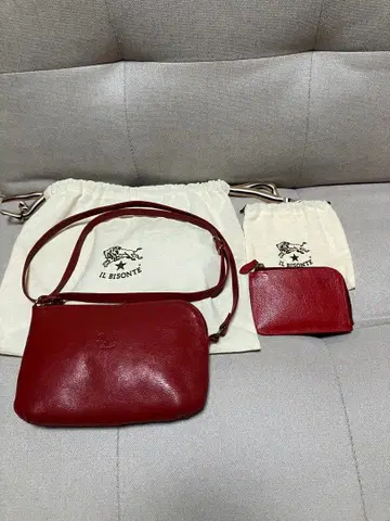 IL BISONTE 레드 크로스 바디백과 컴팩트 지갑 세트