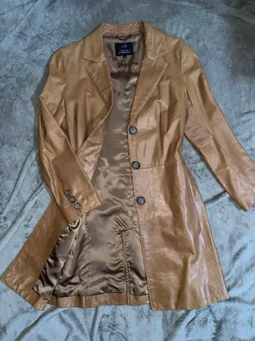 레어 23구 가죽 자켓 트렌치코트 롱 기장 A라인