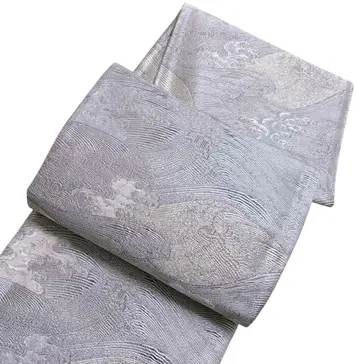 A 188 후쿠로 오비 전 통 패턴 은사 담자색 파도 순수 실크 기모노