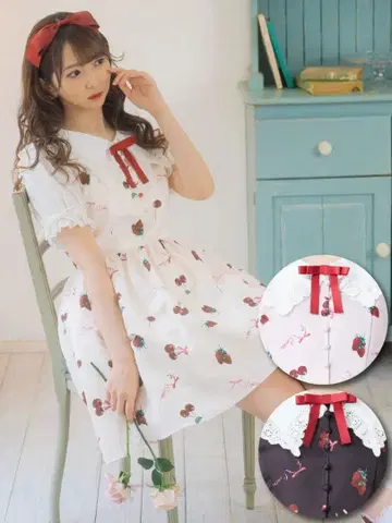 AnkRouge 딸기 체리 원피스 화이트