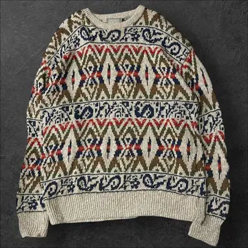 90s 크리스토퍼 헤이즈 기하학 패턴 니트 스웨터 L 코튼, 린넨